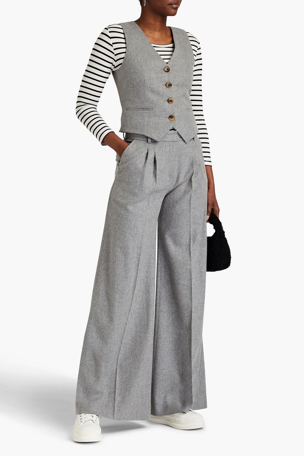 BELLA FREUD Chrissie satin-paneled wool and cashmere-blend flannel vest