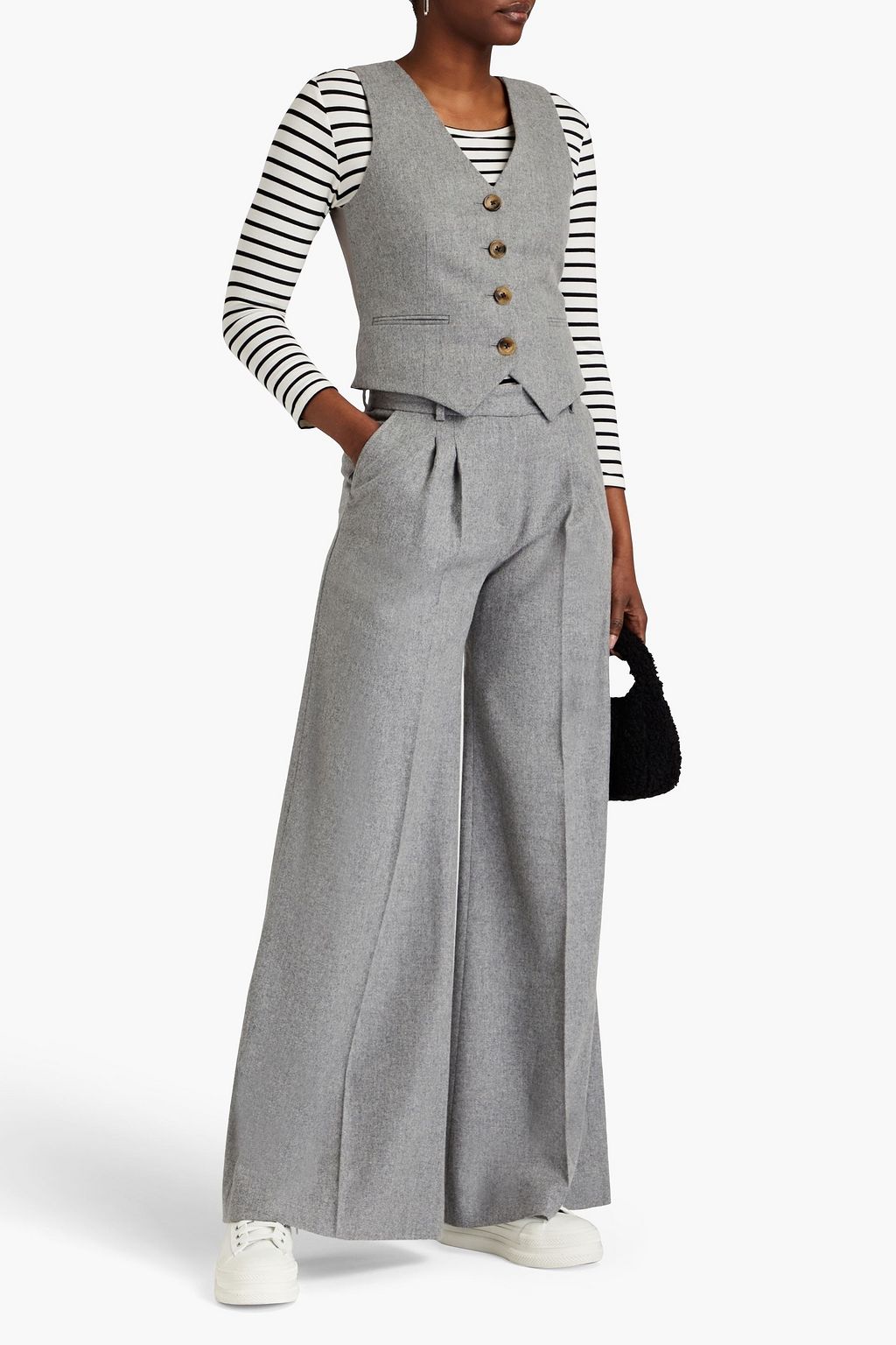 BELLA FREUD Wool and cashmere-blend flannel wide-leg pants