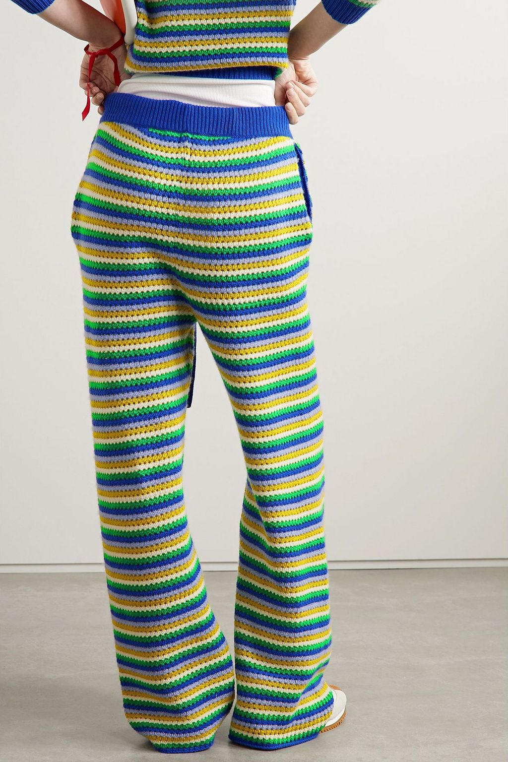 THE ELDER STATESMAN Striped open-knit cashmere straight-leg pants