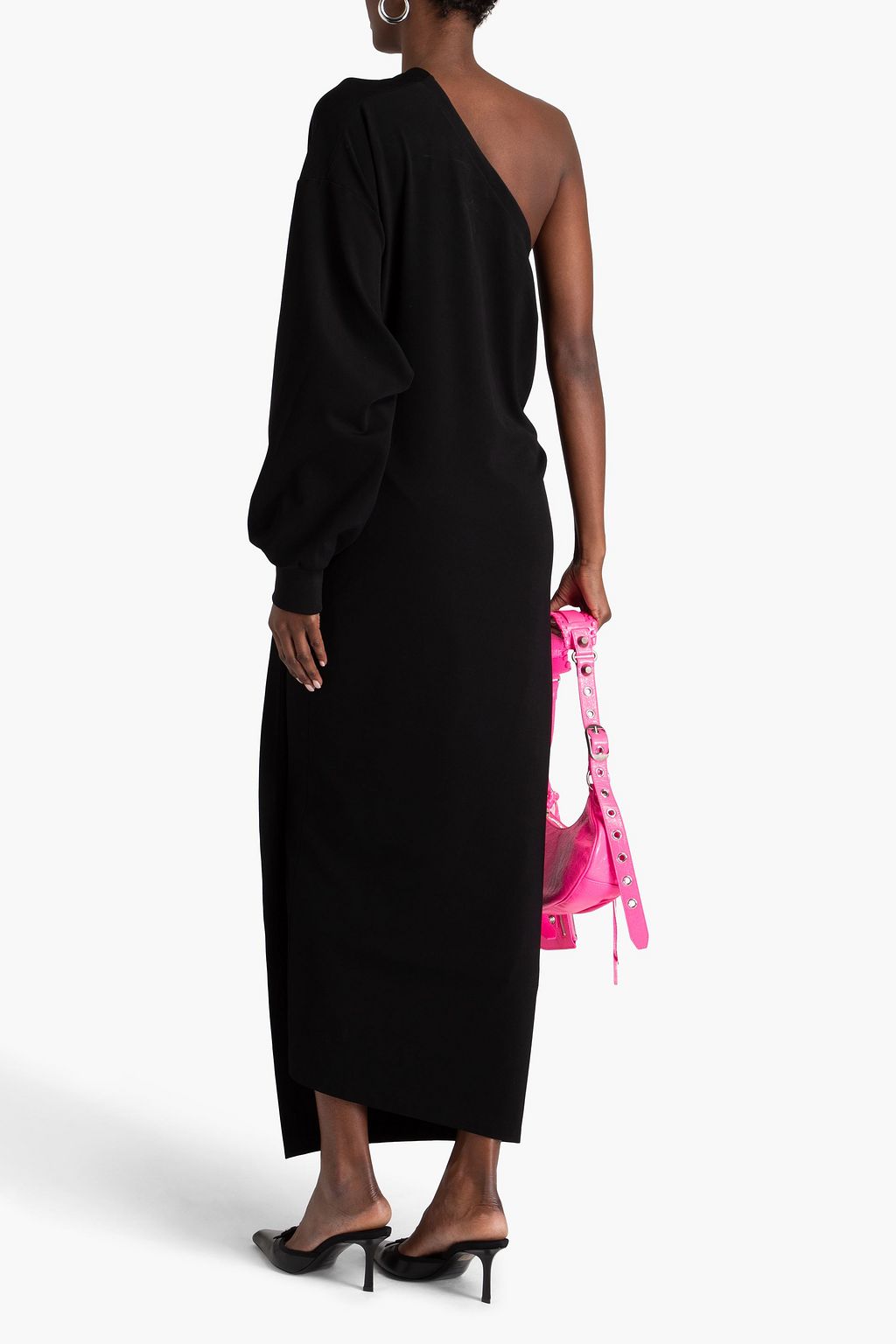 BALENCIAGA One-shoulder gathered stretch-jersey midi wrap dress