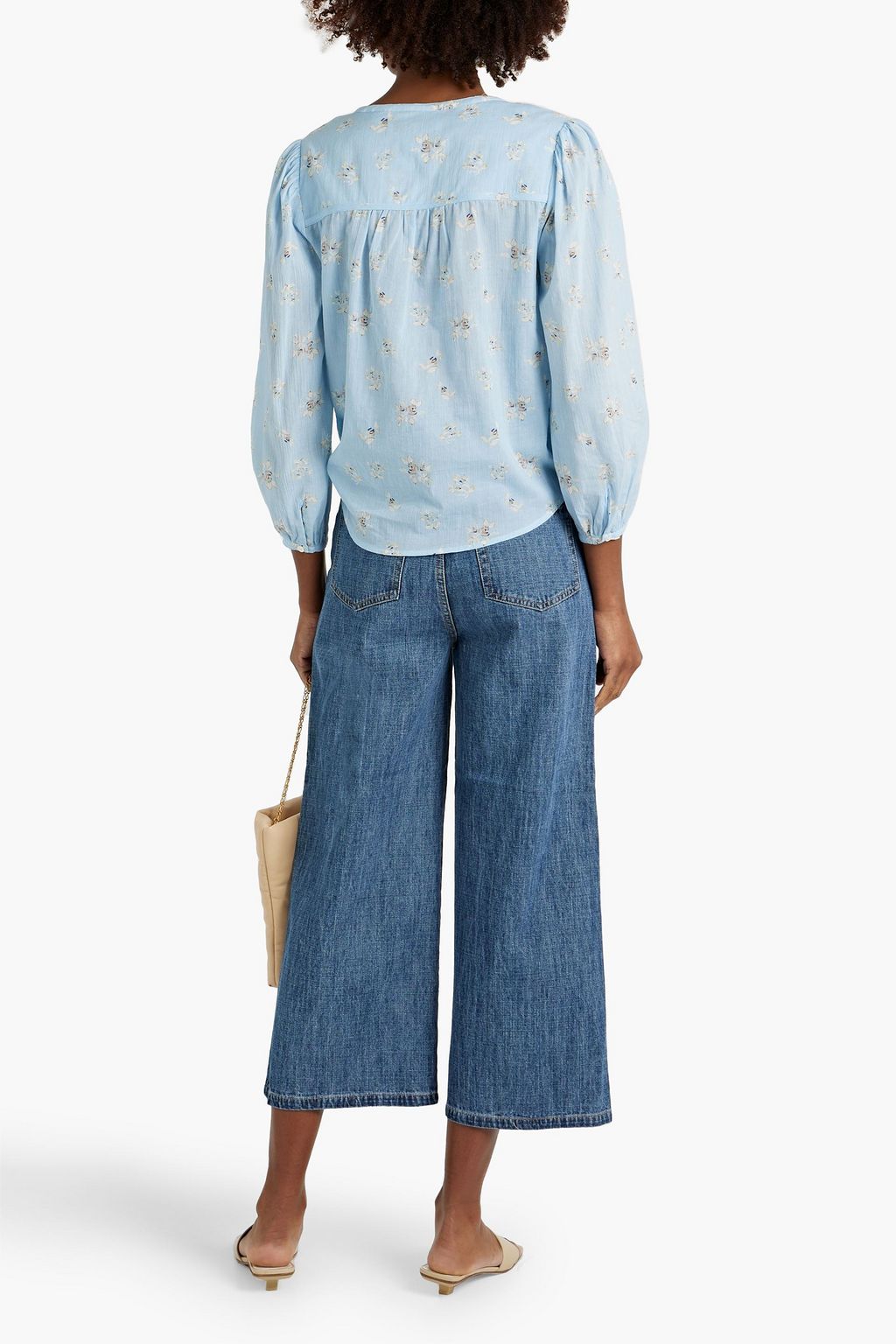 JOIE Shirred gathered floral-print cotton blouse