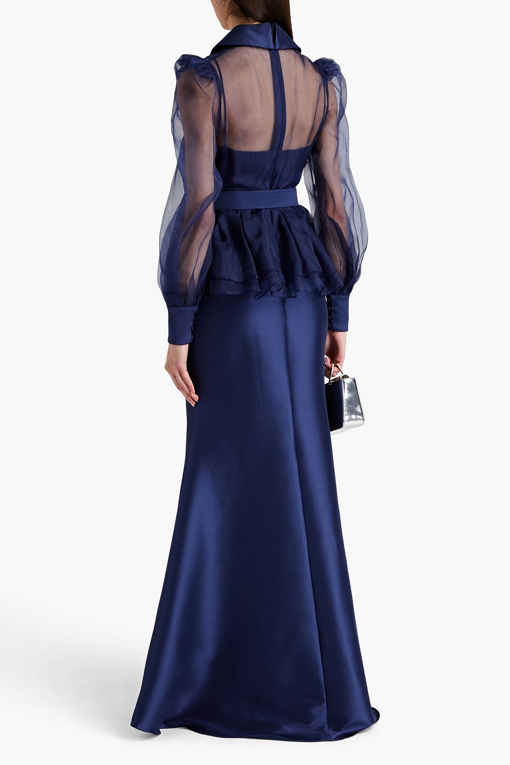 BADGLEY MISCHKA 랩 스타일 오간자 패널 새틴 가운