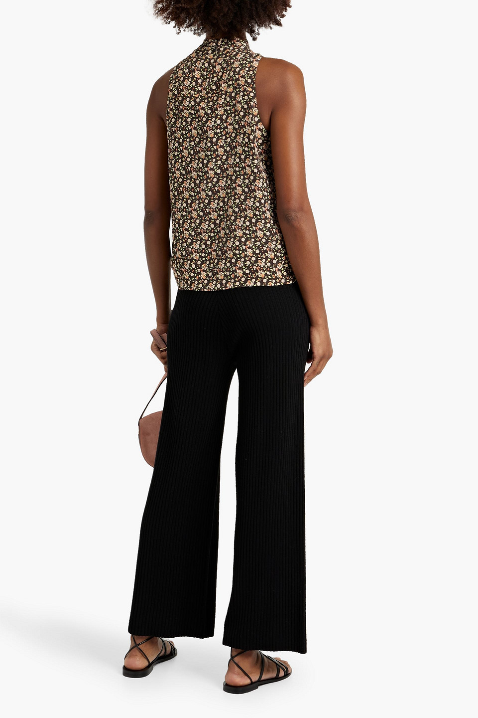 Joie Maraloma Cutout Floral-print Silk Top In Chocolate