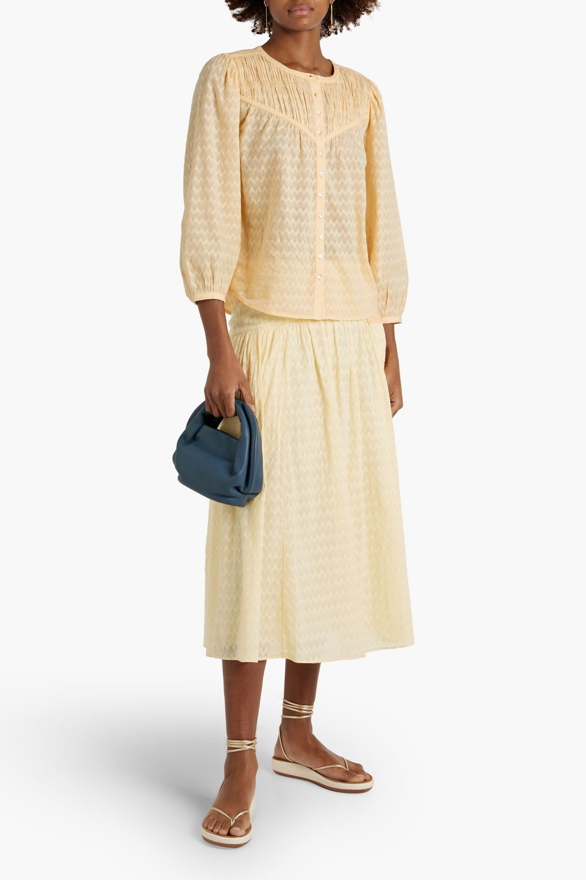 Joie Fanning gathered cotton-jacquard top