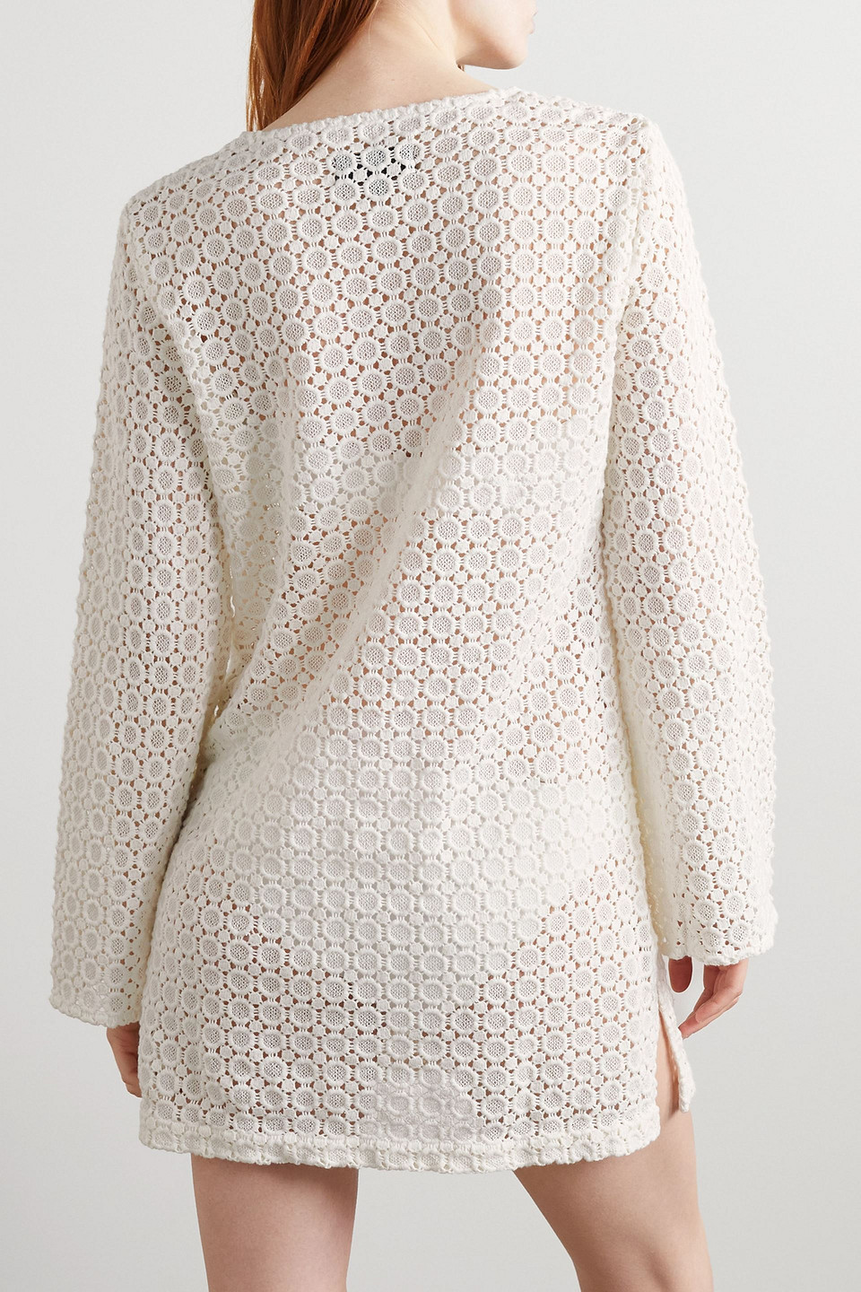 Nili Lotan Cora Crocheted Cotton Mini Dress In Off-white