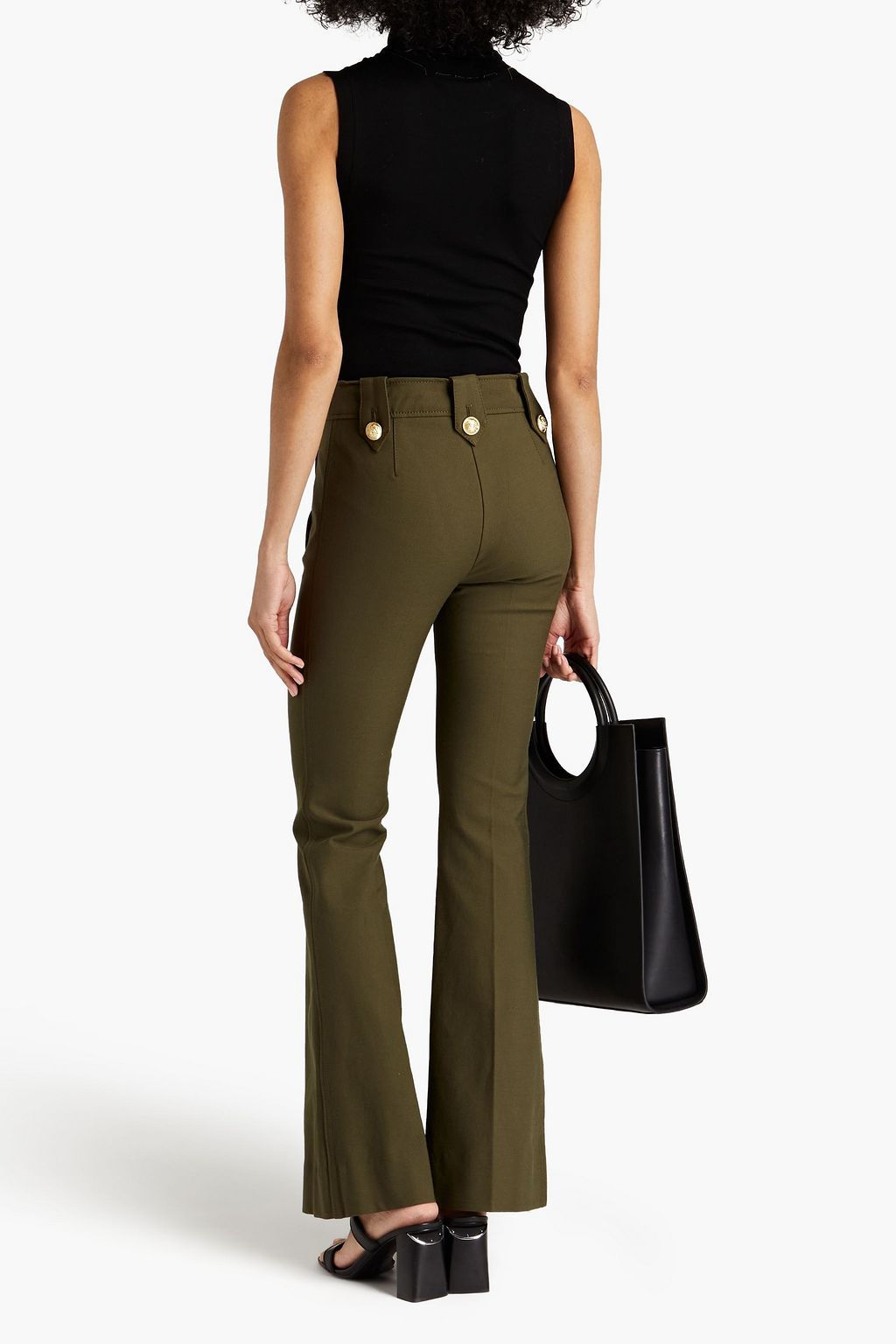DEREK LAM 10 CROSBY Buton-embellished cotton-blend twill flared pants
