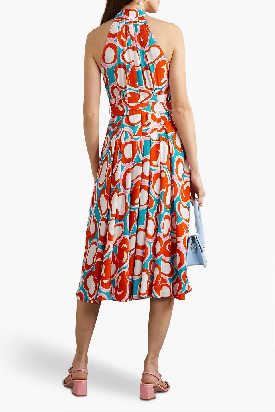 Diane Von Furstenberg Nicola Belted Pleated Printed Crepe Midi Dress In Red