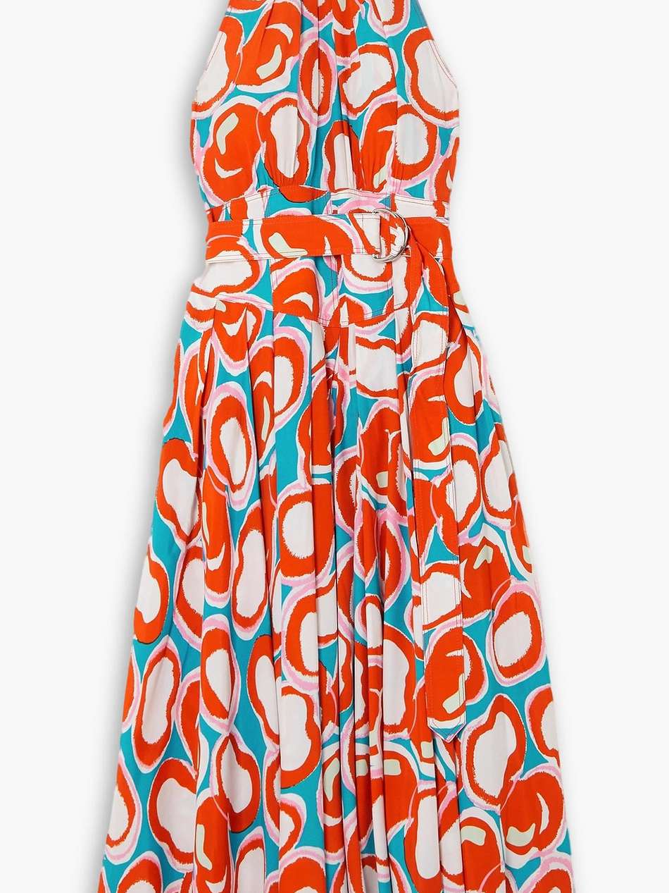 nicola belted printed crepe midi dress
