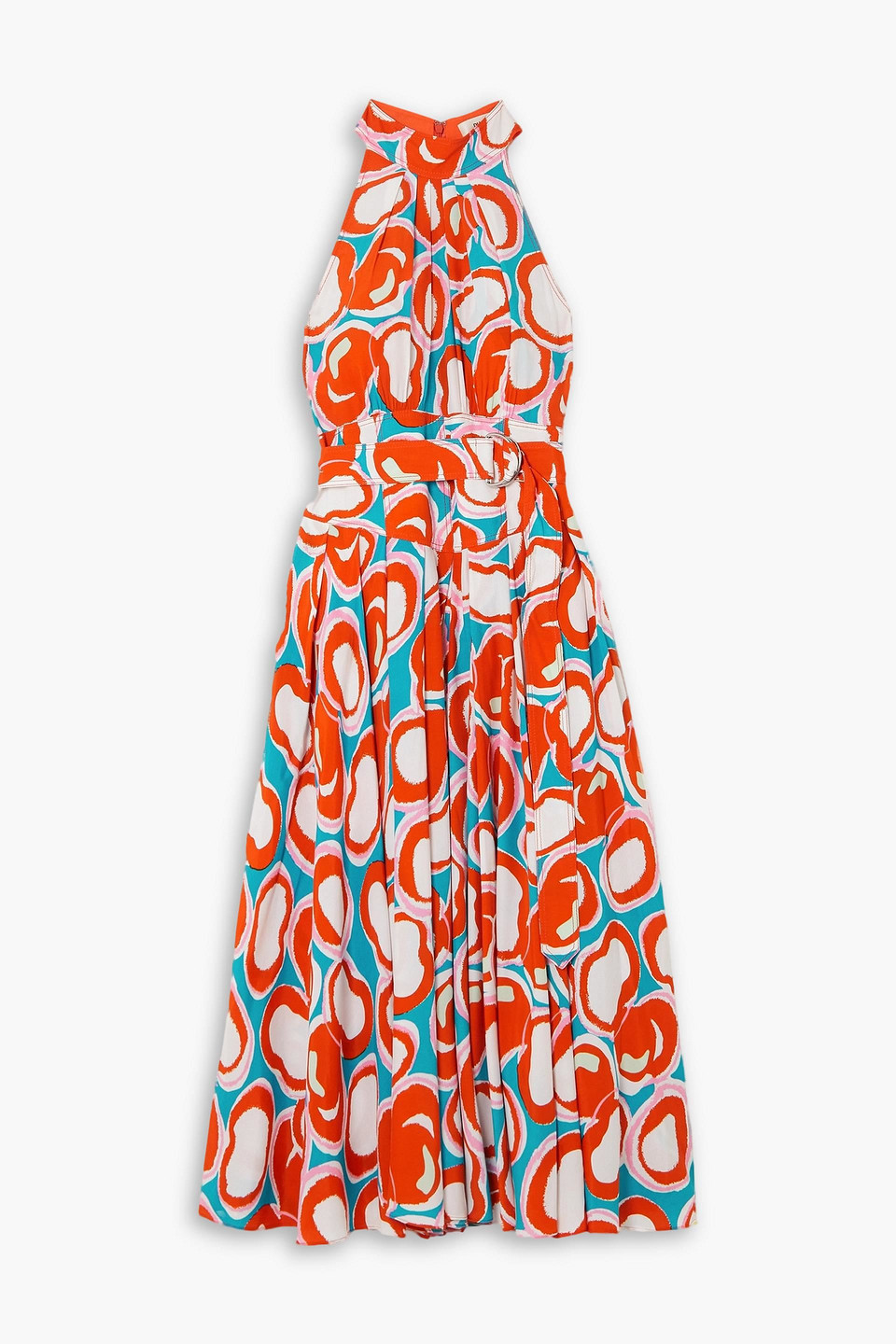 Diane Von Furstenberg Nicola Belted Pleated Printed Crepe Midi Dress In Red
