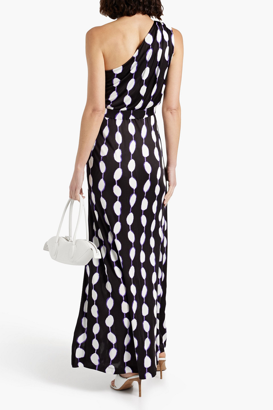 Diane Von Furstenberg Kiera One-shoulder Printed Jersey Maxi Dress In Black