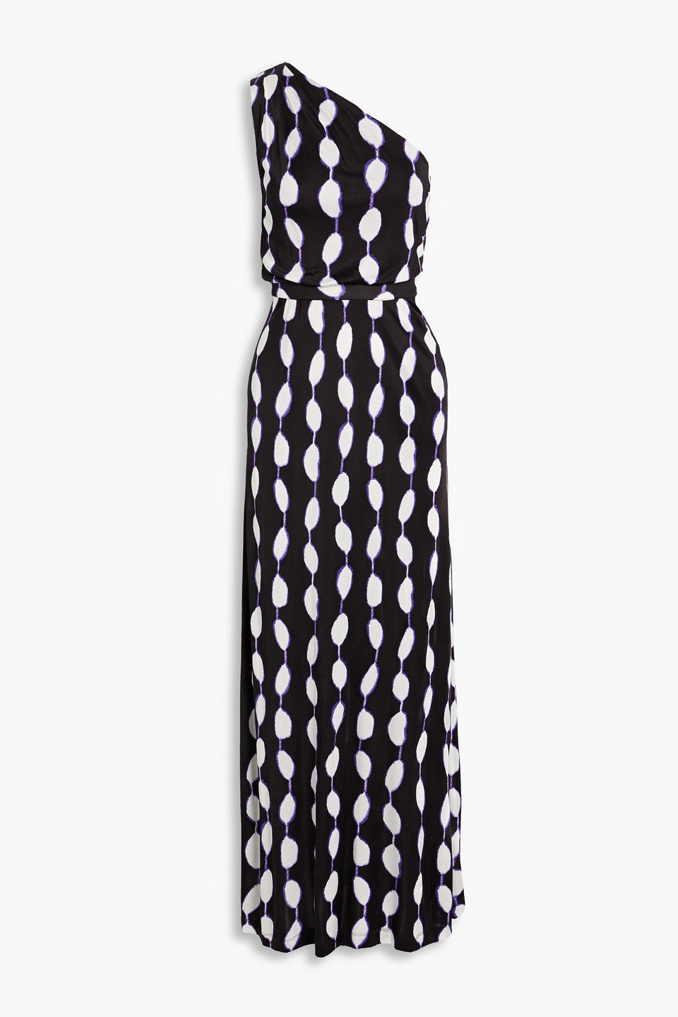 Diane Von Furstenberg Kiera One-shoulder Printed Jersey Maxi Dress In Black