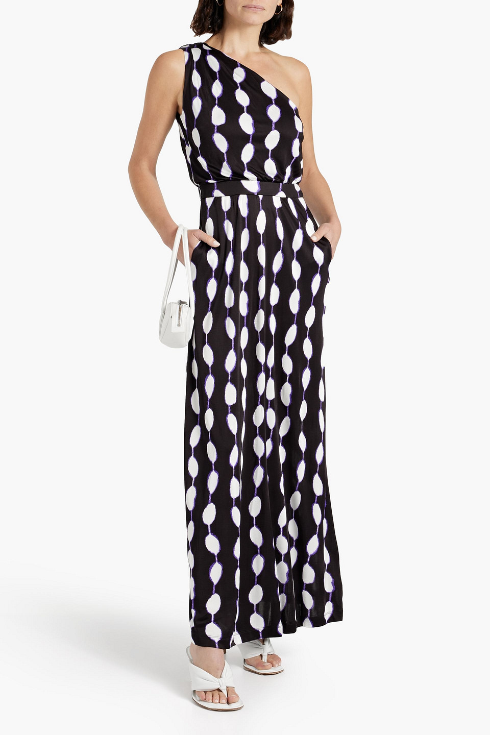 Shop Diane Von Furstenberg Kiera One-shoulder Printed Jersey Maxi Dress In Black