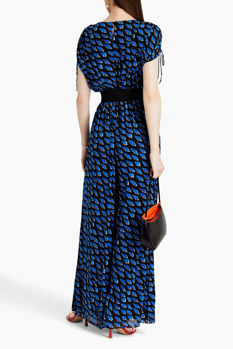 Shop Diane Von Furstenberg Andra Printed Stretch-mesh Wide-leg Jumpsuit In Indigo