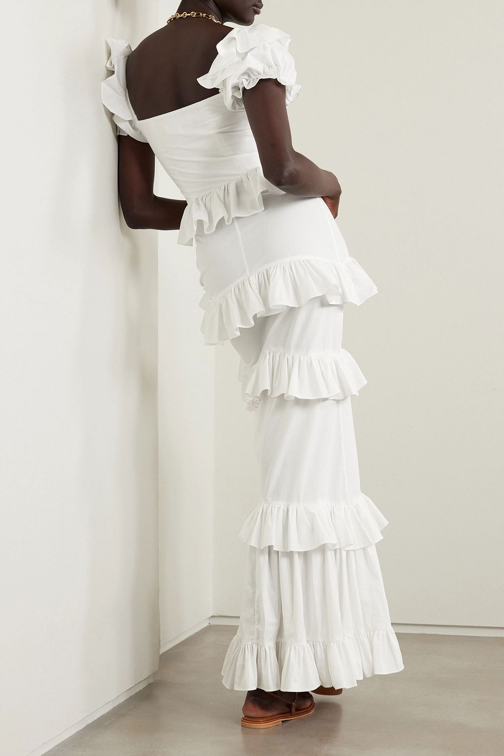 CAROLINE CONSTAS Iva tiered ruffled cotton-blend poplin maxi dress