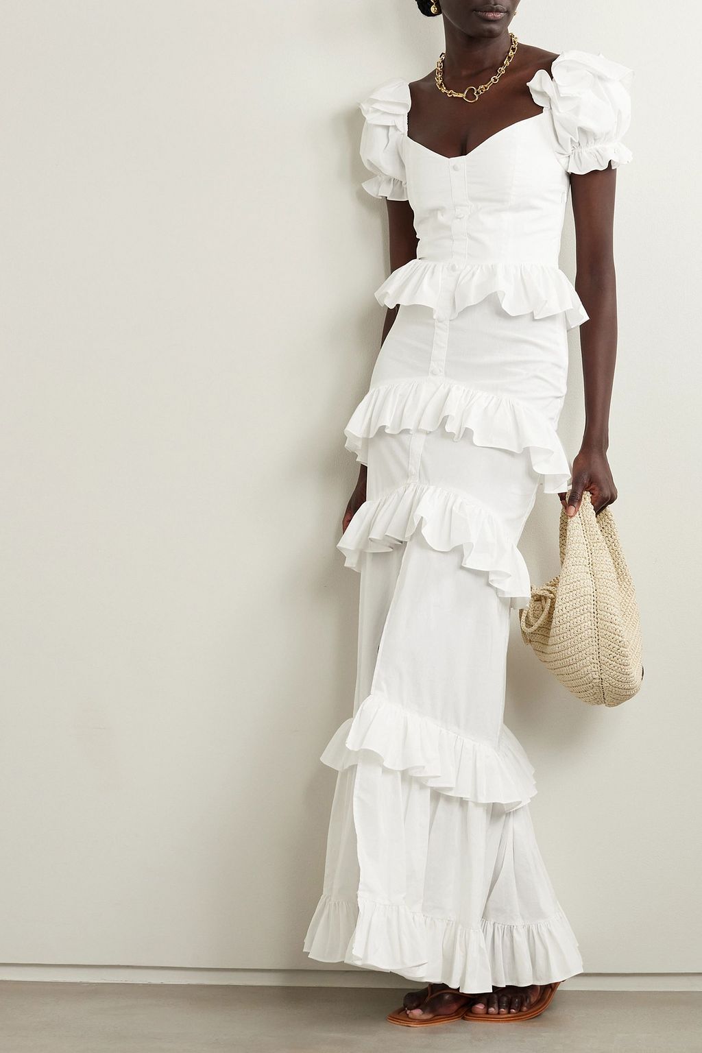 CAROLINE CONSTAS Iva tiered ruffled cotton-blend poplin maxi dress