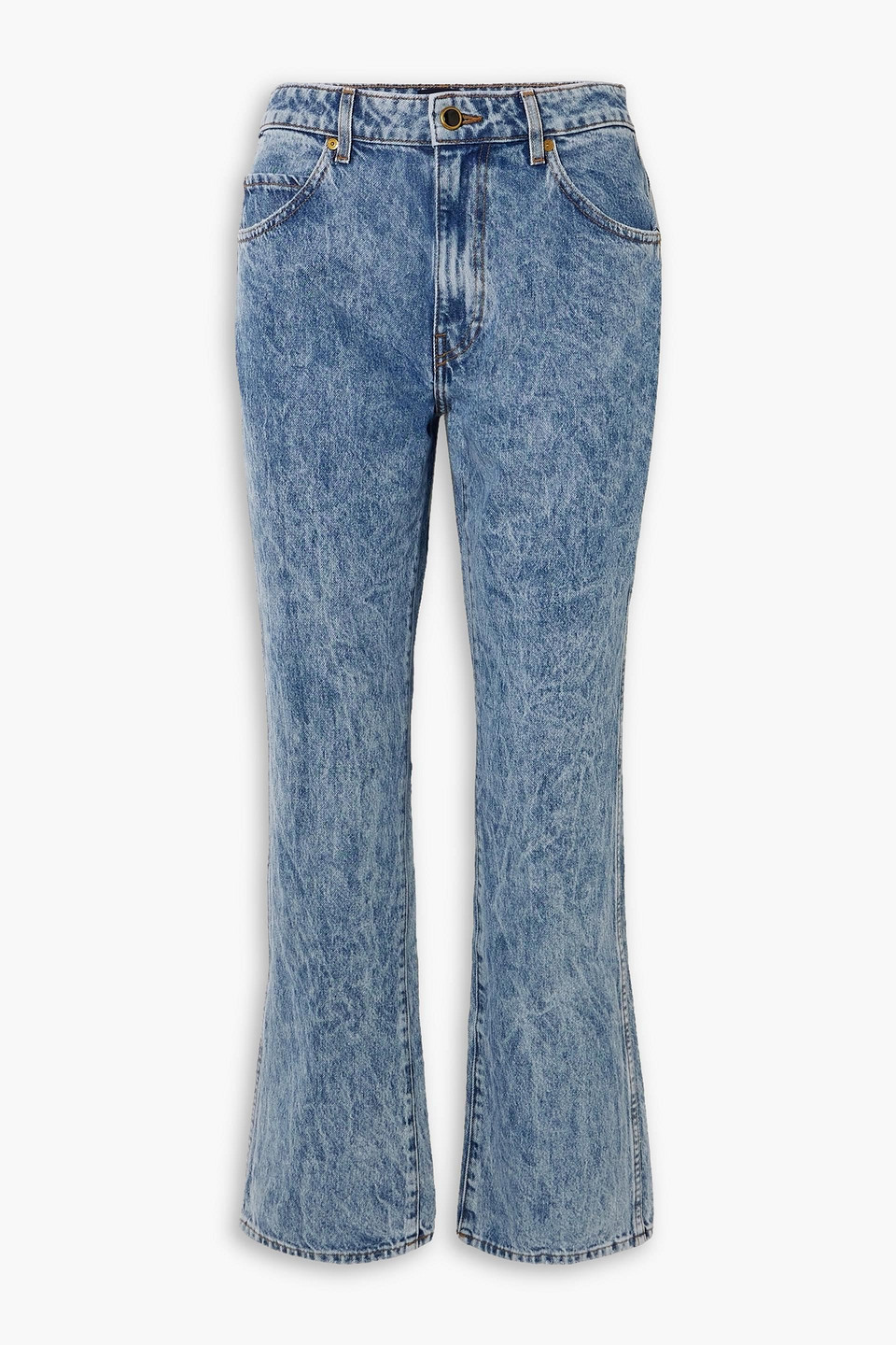 Khaite Vivian Cropped High-rise Bootcut Jeans In Mid Denim