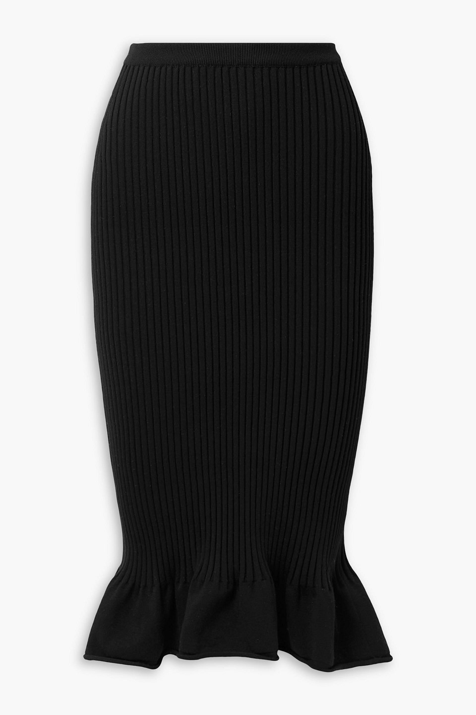 Shop Khaite Sapphi Ribbed Wool-blend Midi Skirt In Black