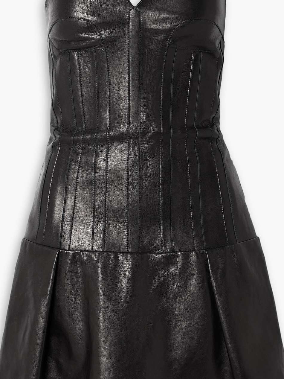 beryn strapless pleated leather mini dress