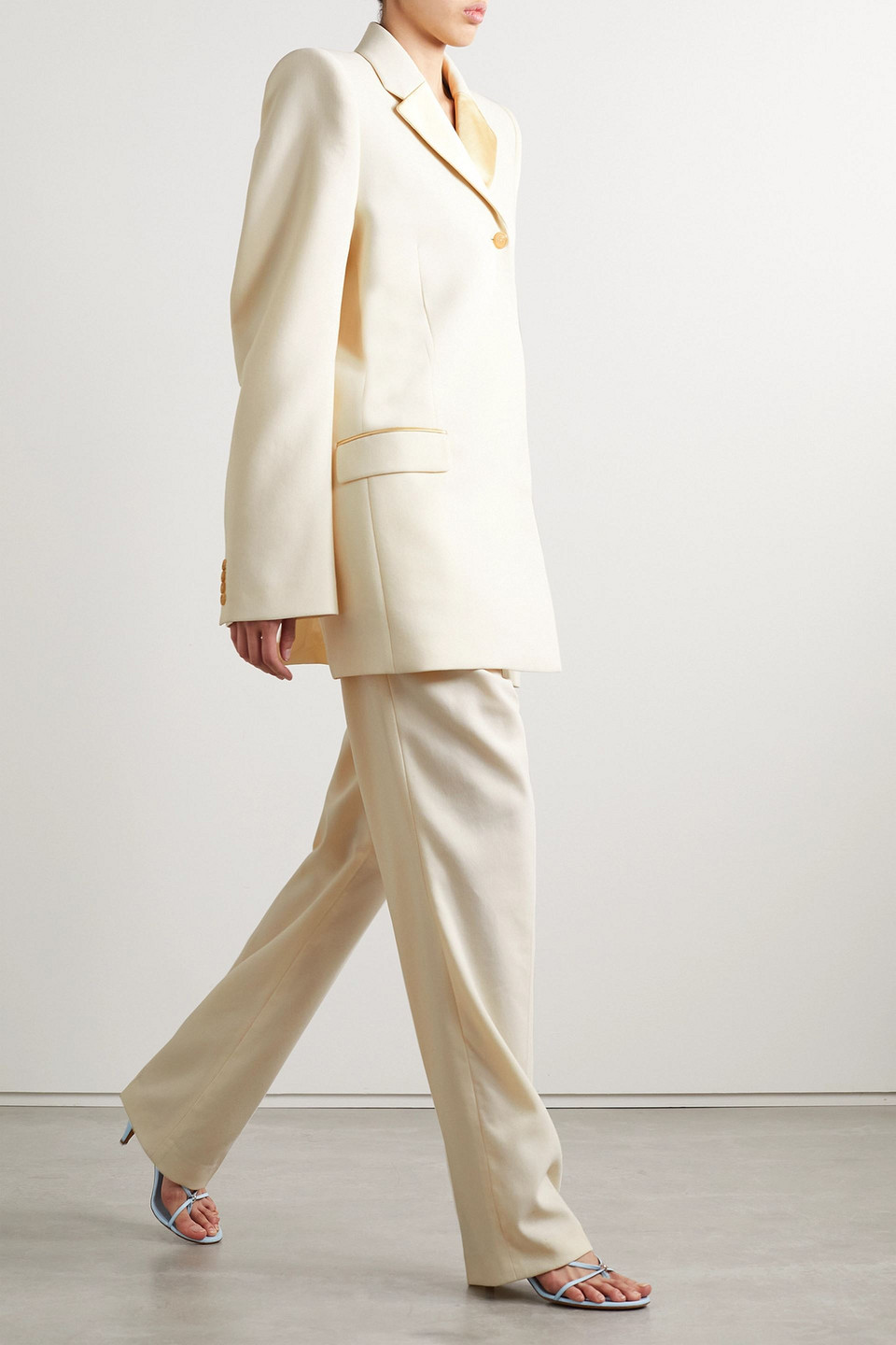 KHAITE ISALINE SATIN-TRIMMED WOOL-BLEND BLAZER