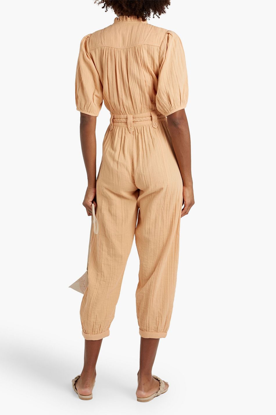 JOIE Loomis cropped gathered cottongauze jumpsuit THE