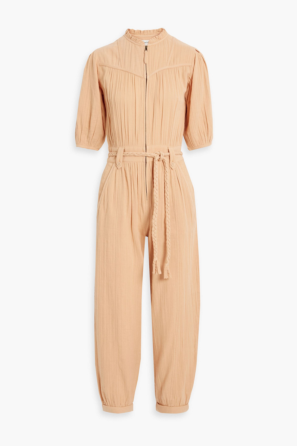 Joie Loomis Gathered Belted Cotton Jumpsuit In Peach