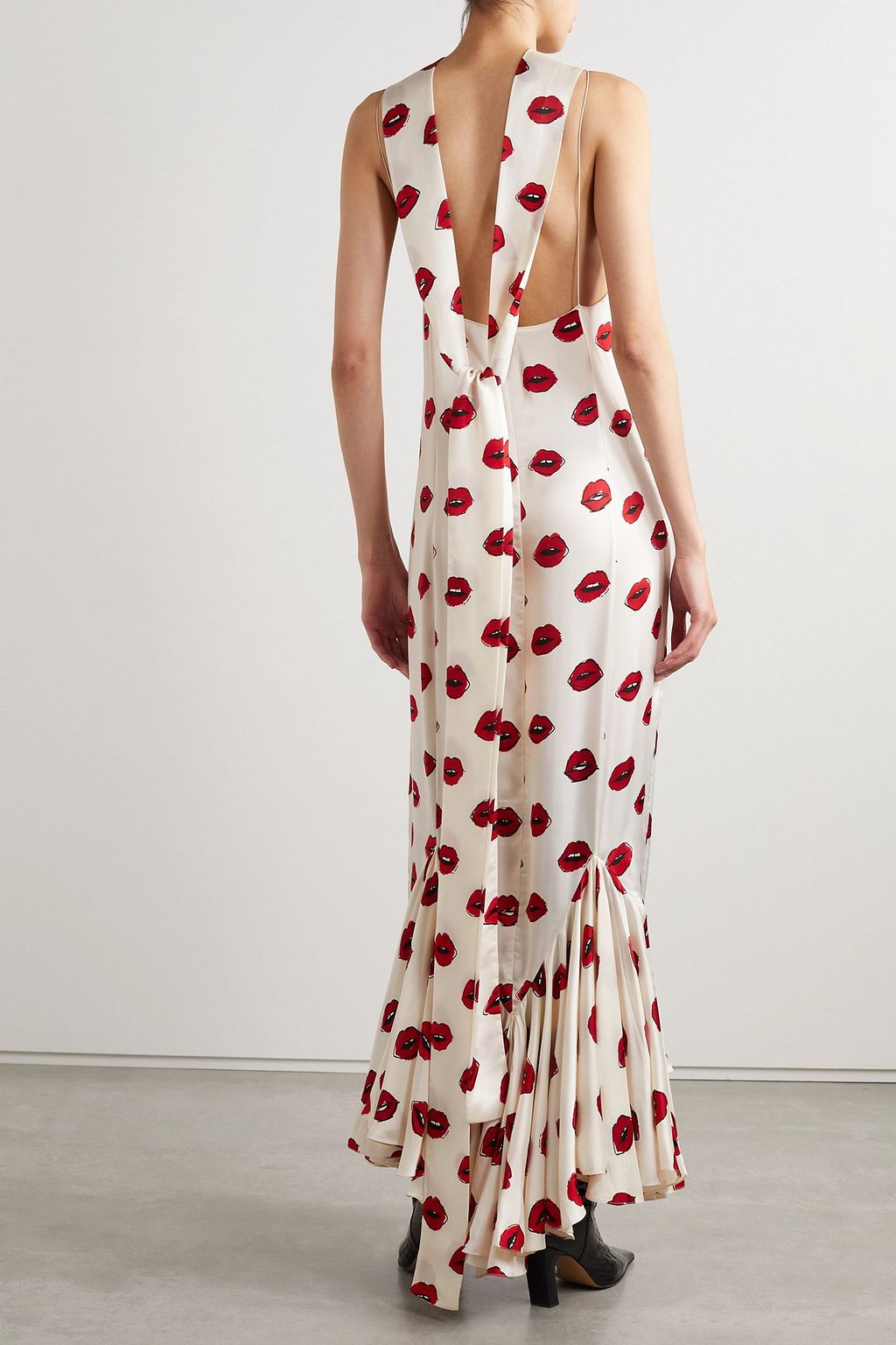KHAITE Candita scarf-detailed gathered printed cupro maxi dress