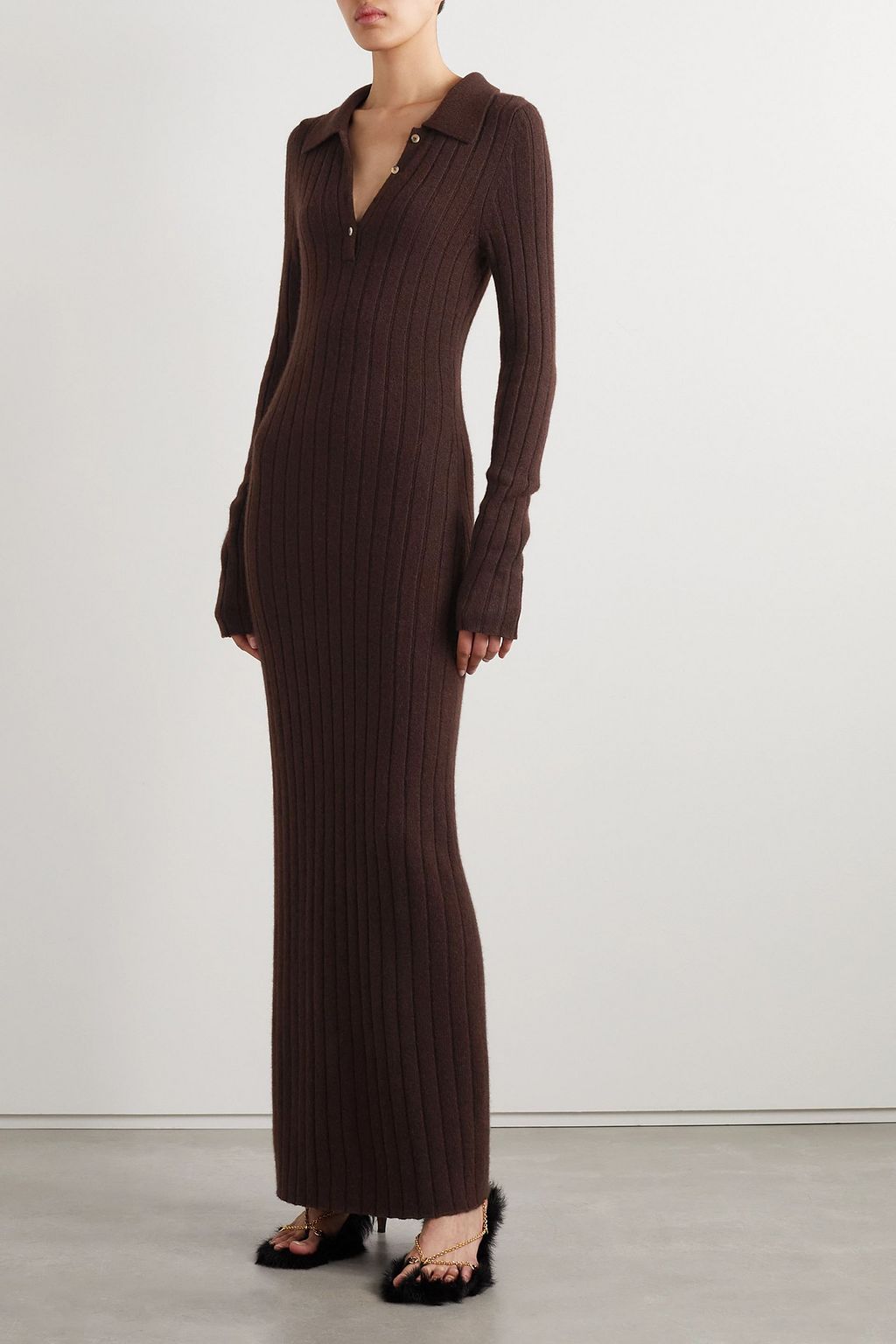 KHAITE Hans ribbed cashmere maxi dress