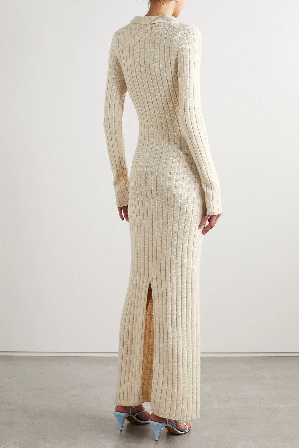 Shop Khaite Hans Ribbed Cashmere Maxi Dress In Beige