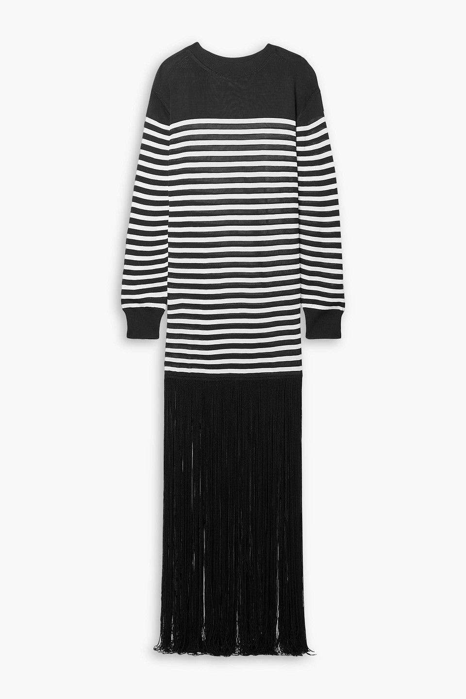 Khaite Torino Fringed Striped Knitted Maxi Dress In Black