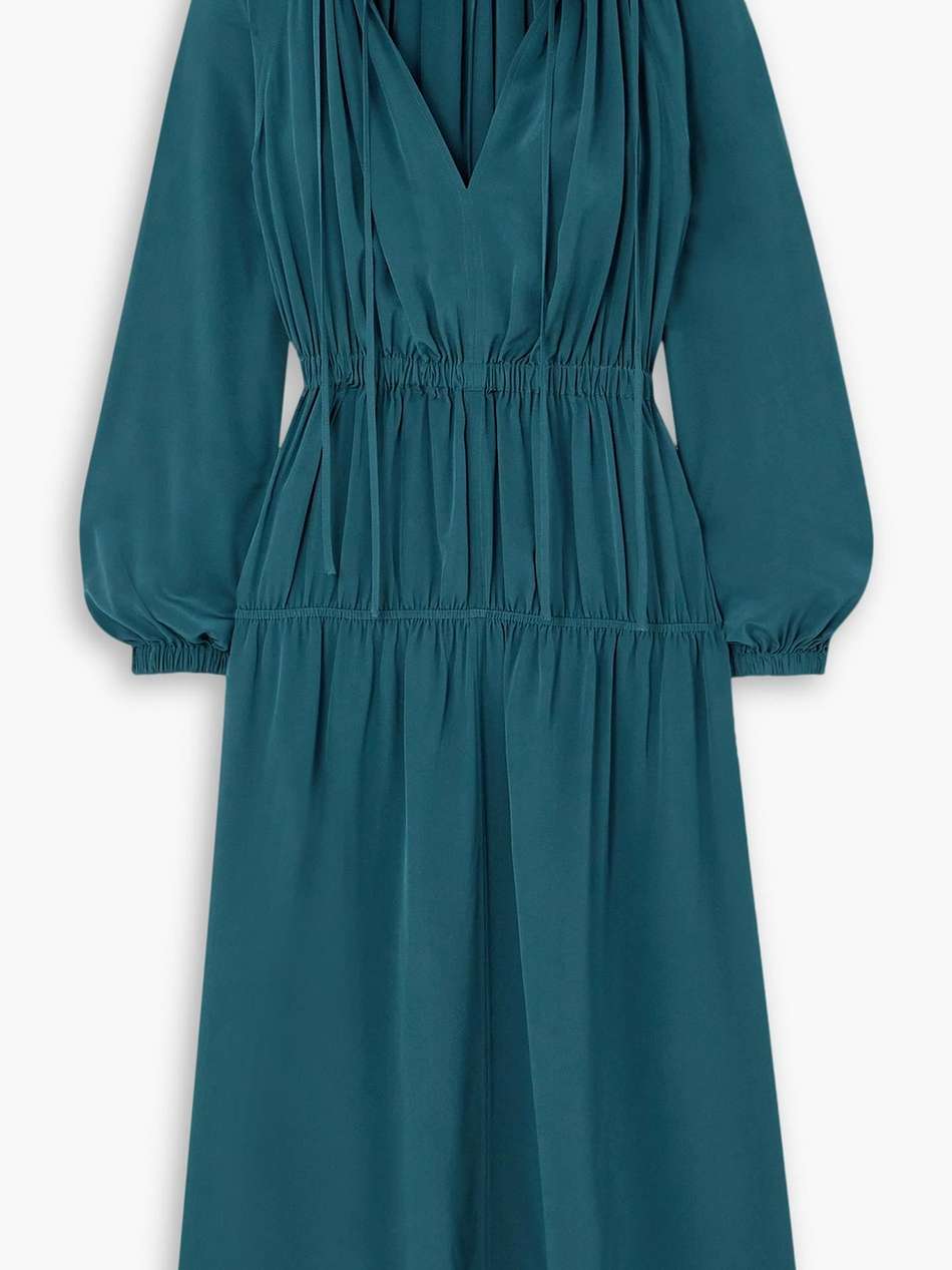 dryden gathered silk crepe de chine midi dress