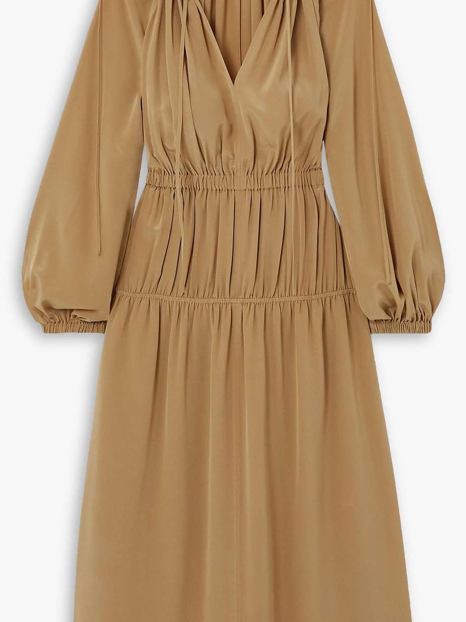 dryden gathered silk-crepe midi dress