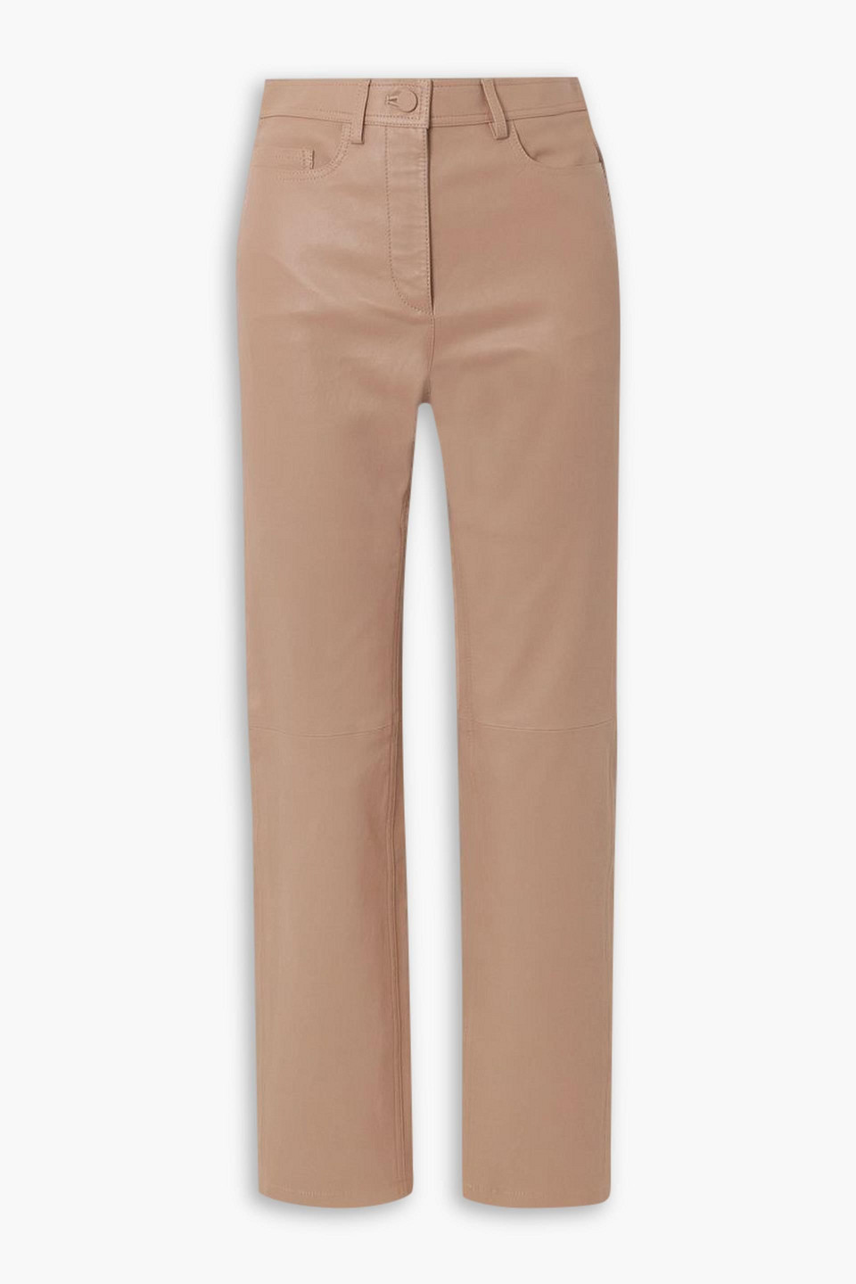 Joseph Teddy Leather Slim-leg Pants In Taupe