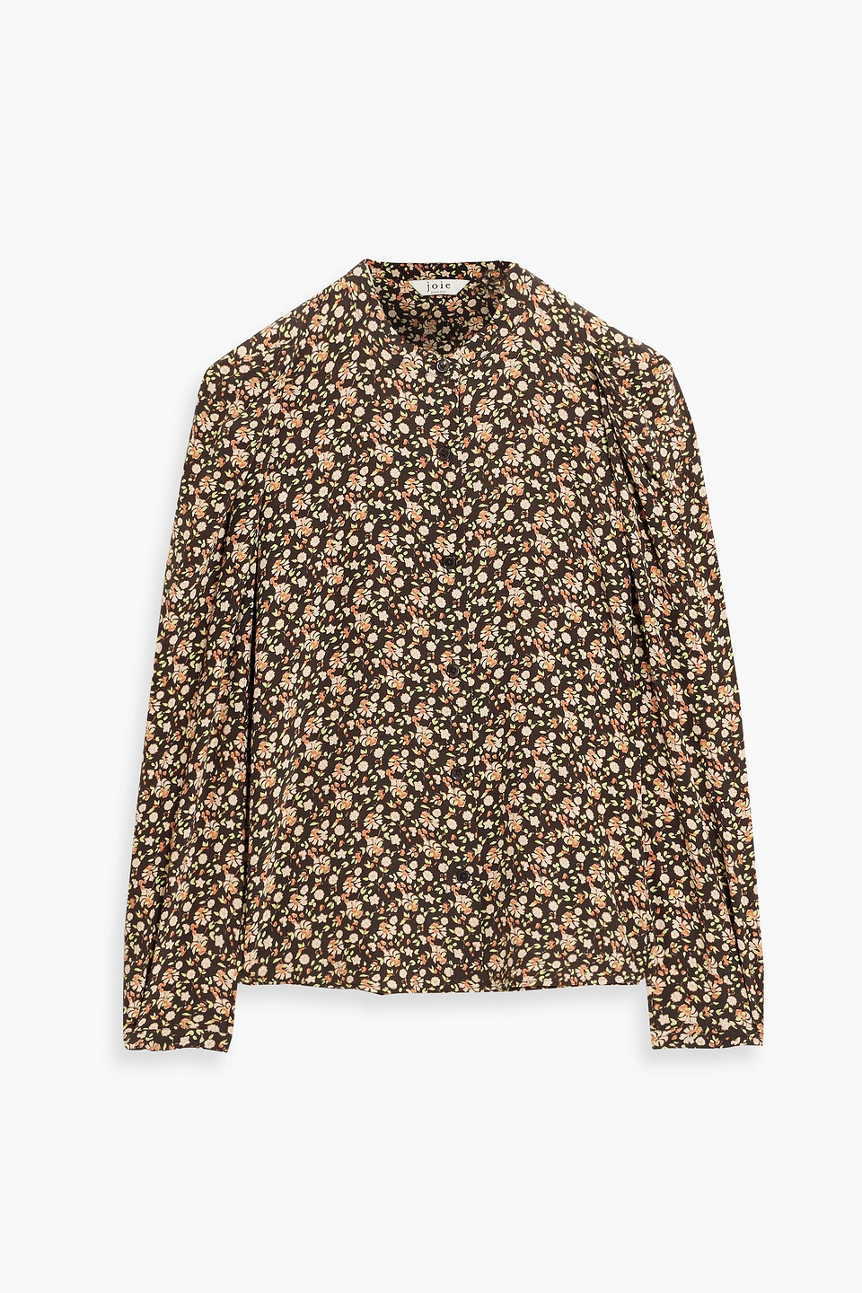 Shop Joie Eldridge Floral-print Silk Crepe De Chine Blouse In Chocolate