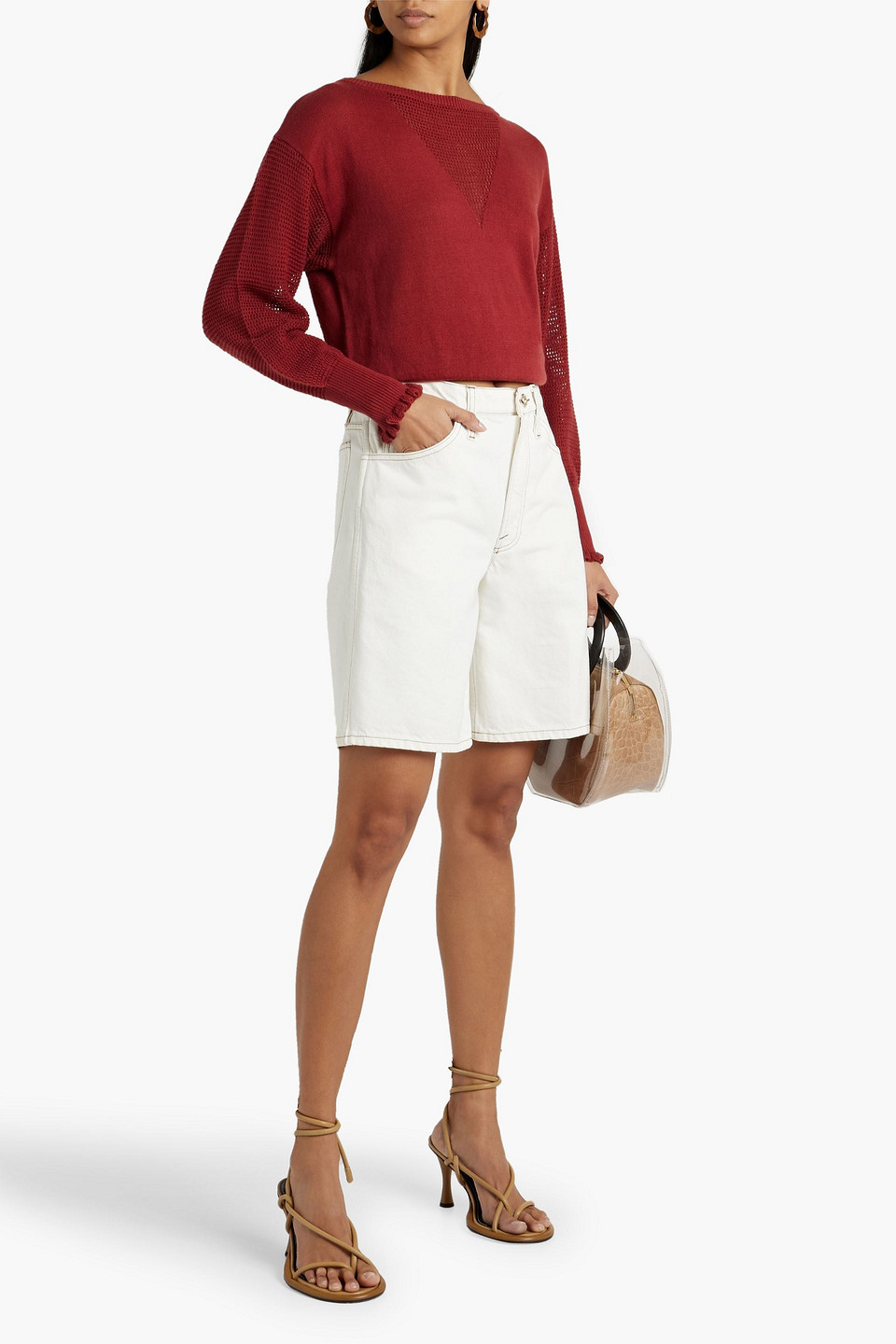 Shop Joie Josepha Crochet-knit Cotton Sweater In Brick