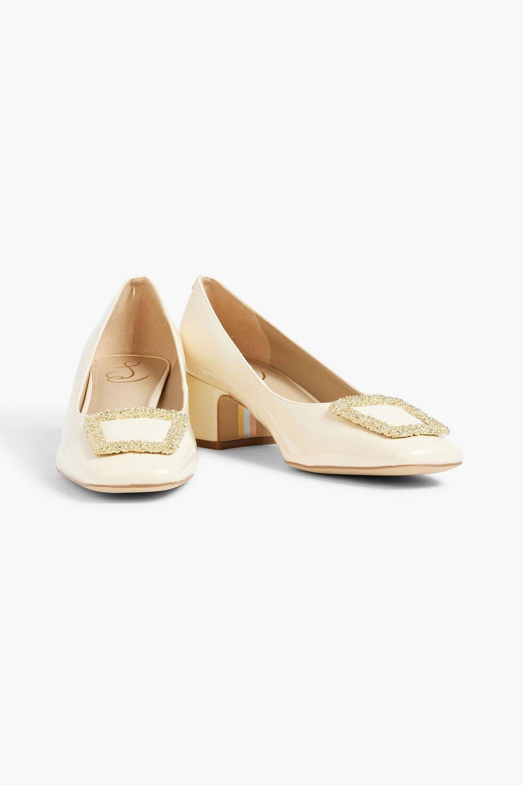 SAM EDELMAN Thalia crystal-embellished faux patent-leather pumps