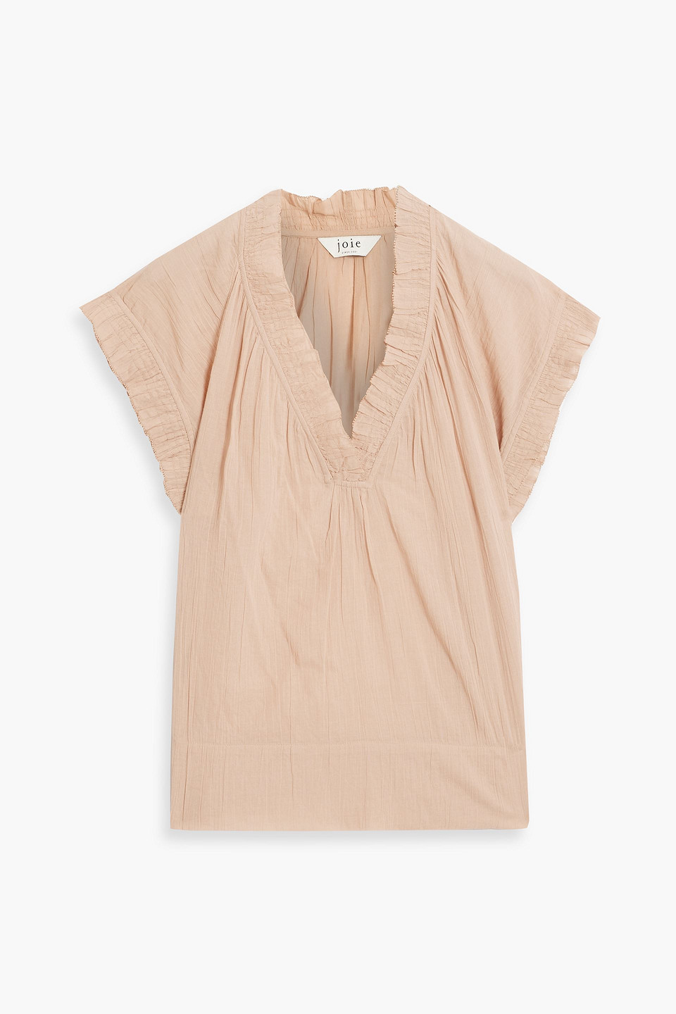 Joie Drawley Ruffled Crinkled Cotton-gauze Top In Blush