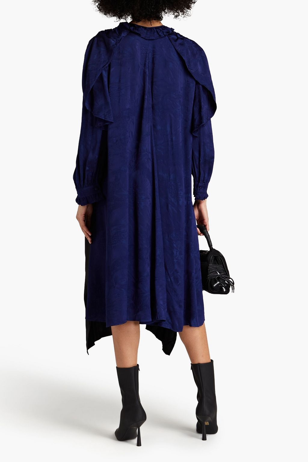 BALENCIAGA فستان متوسط الطول من الجاكار بطيات بليسيه من الساتان بأجزاء من التويل