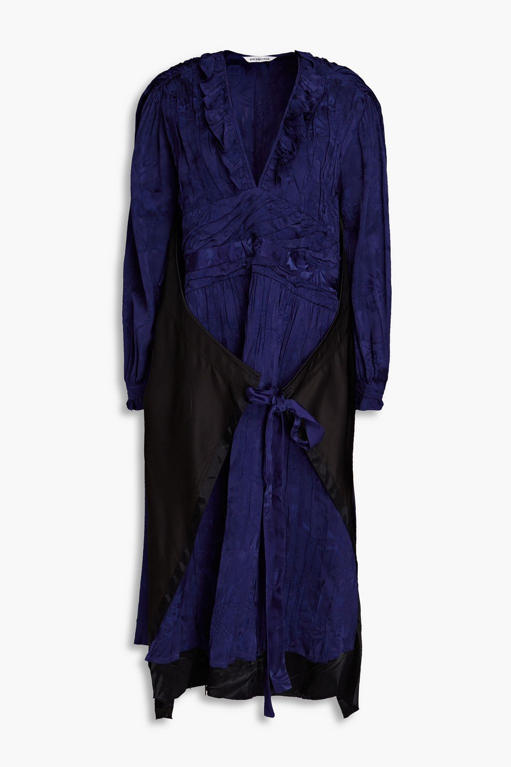 BALENCIAGA Twill-paneled plissé satin-jacquard midi dress | Sale to 70% off | THE OUTNET