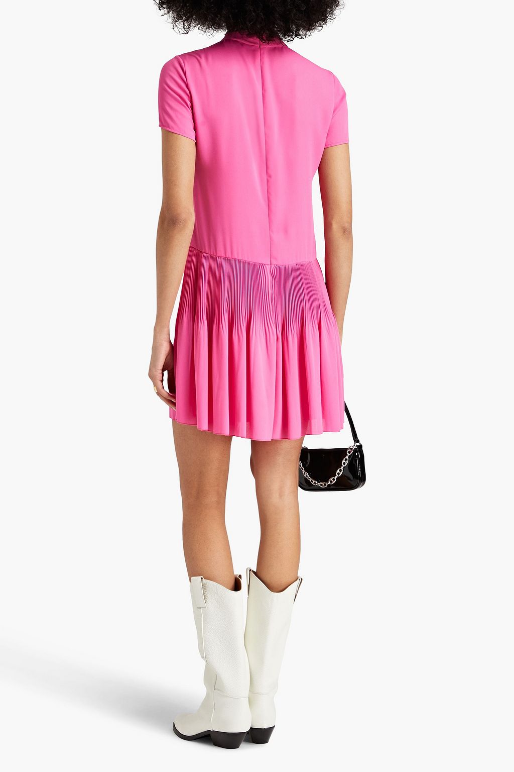 REDVALENTINO Pussy-bow pleated crepe mini dress