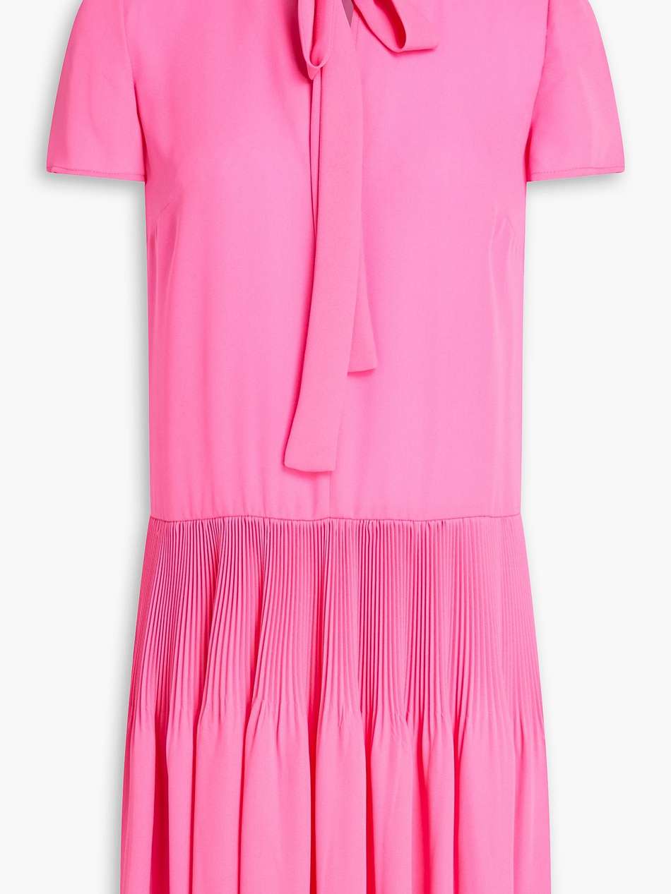 pussy-bow pleated crepe mini dress
