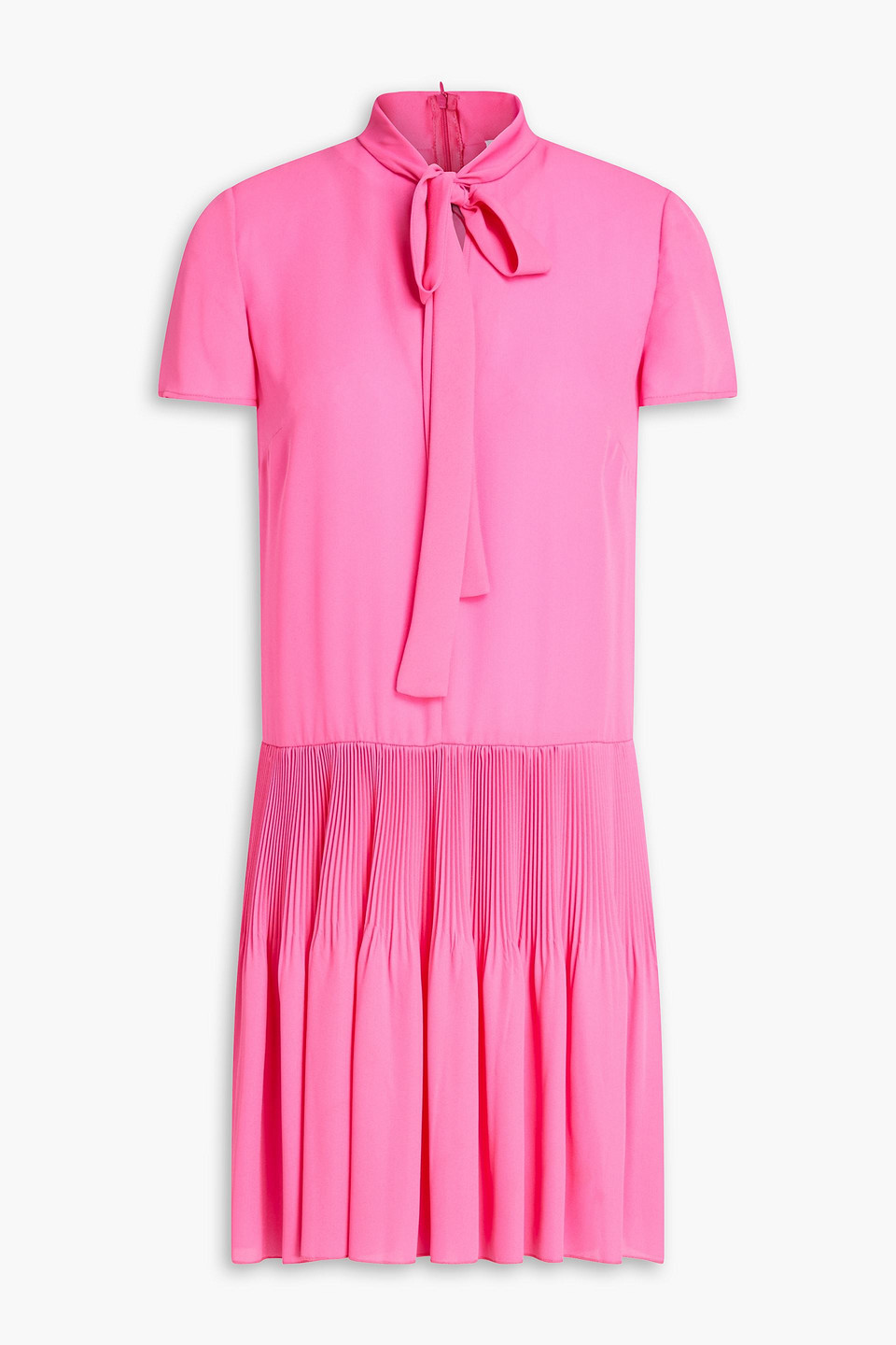 Red Valentino Pussy-bow Pleated Crepe Mini Dress In Pink