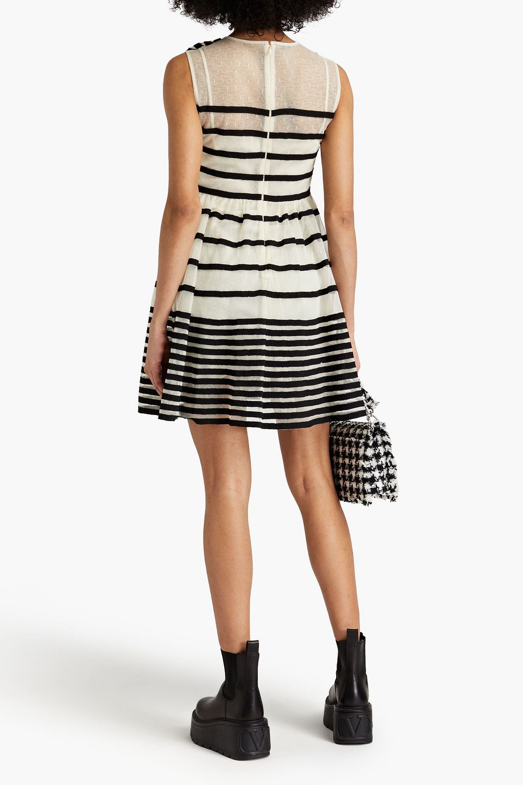 REDVALENTINO Bow-embellished striped point d'esprit mini dress