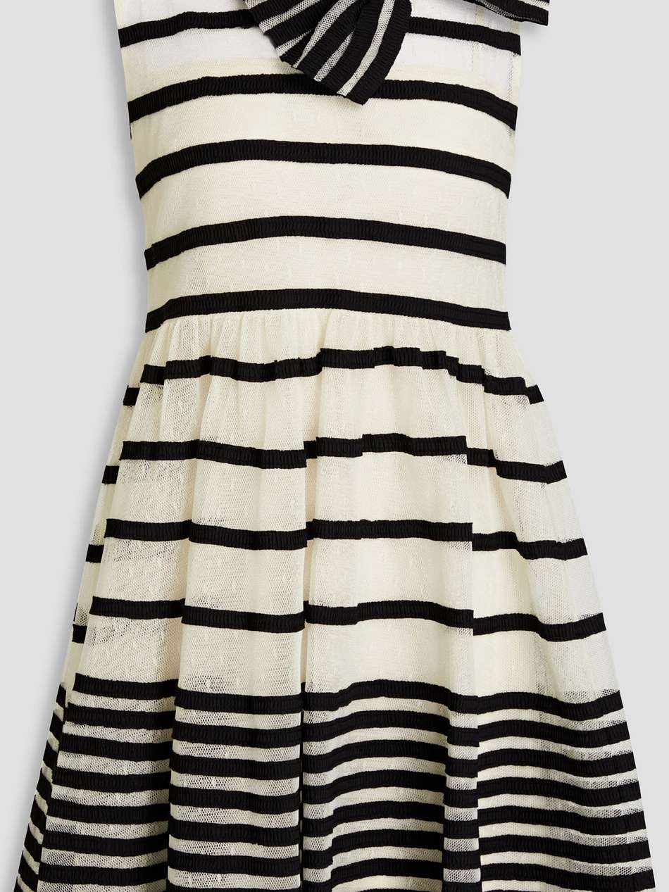 bow-embellished striped point d'esprit mini dress