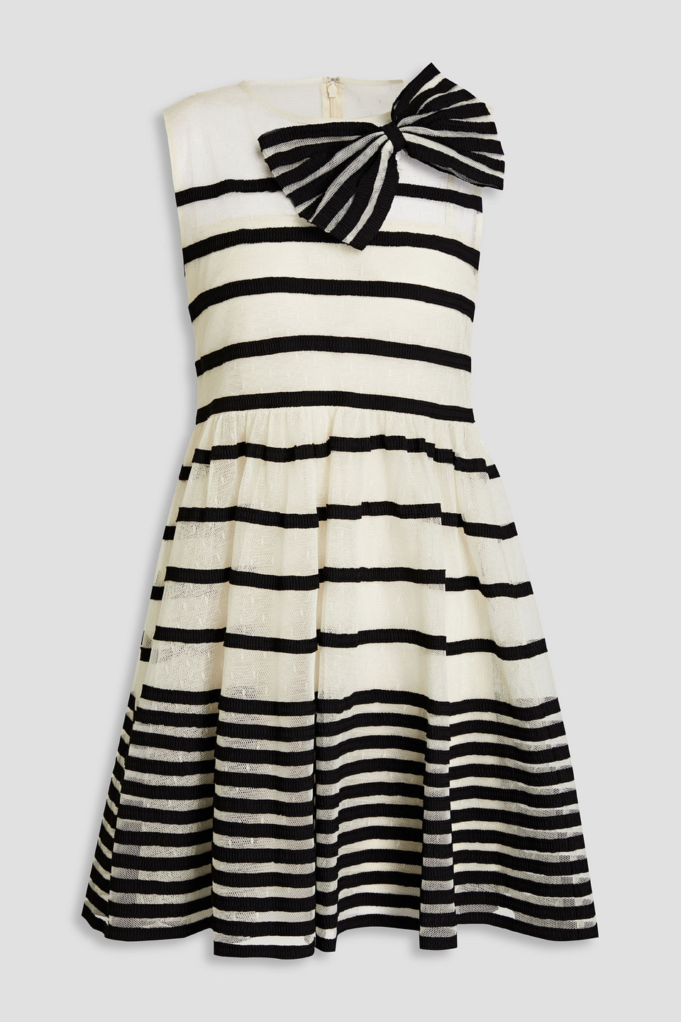 Red Valentino Bow-embellished Striped Point D'esprit Mini Dress In White