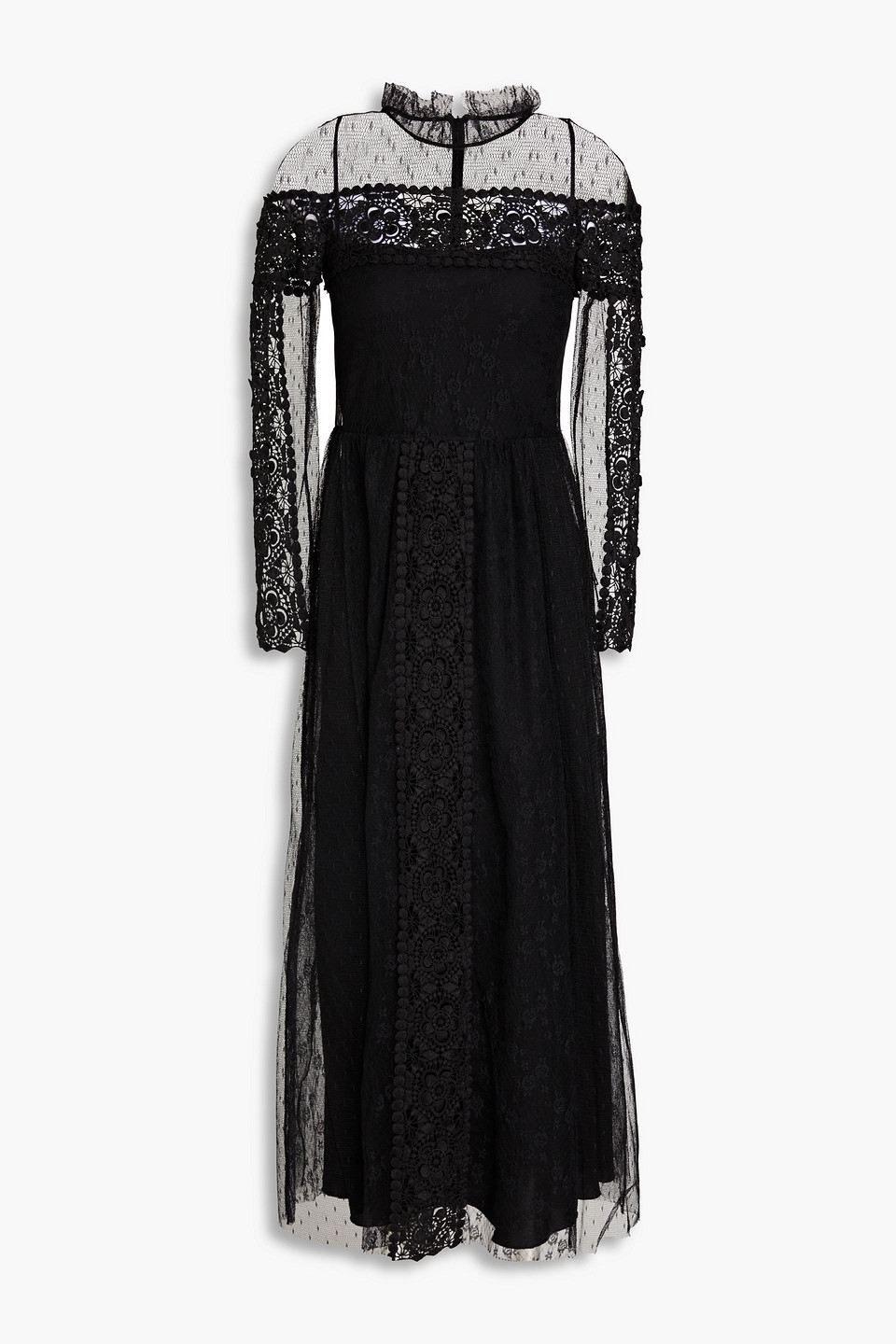 RED VALENTINO LACE-PANELED POINT D'ESPRIT MIDI DRESS