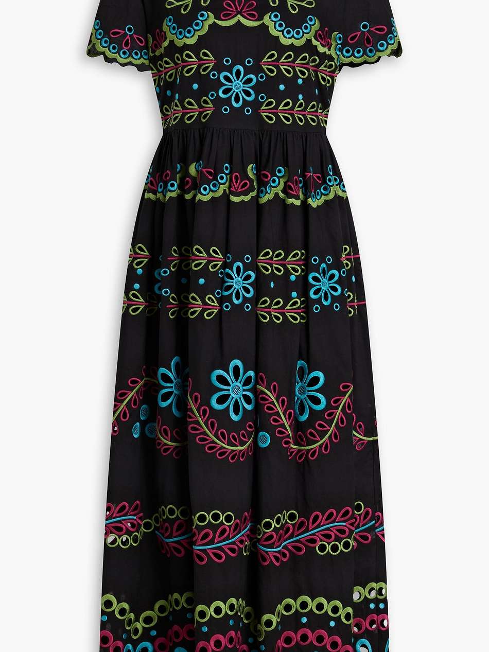 scalloped broderie anglaise cotton midi dress