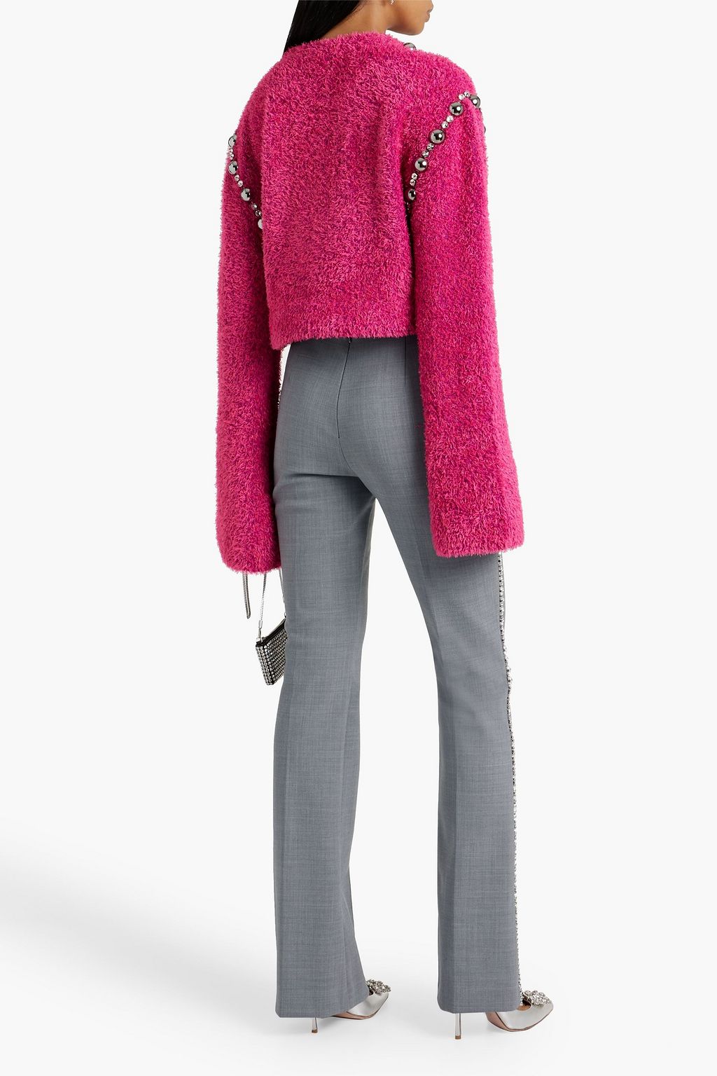 AREA Crystal-embellished woven flared pants