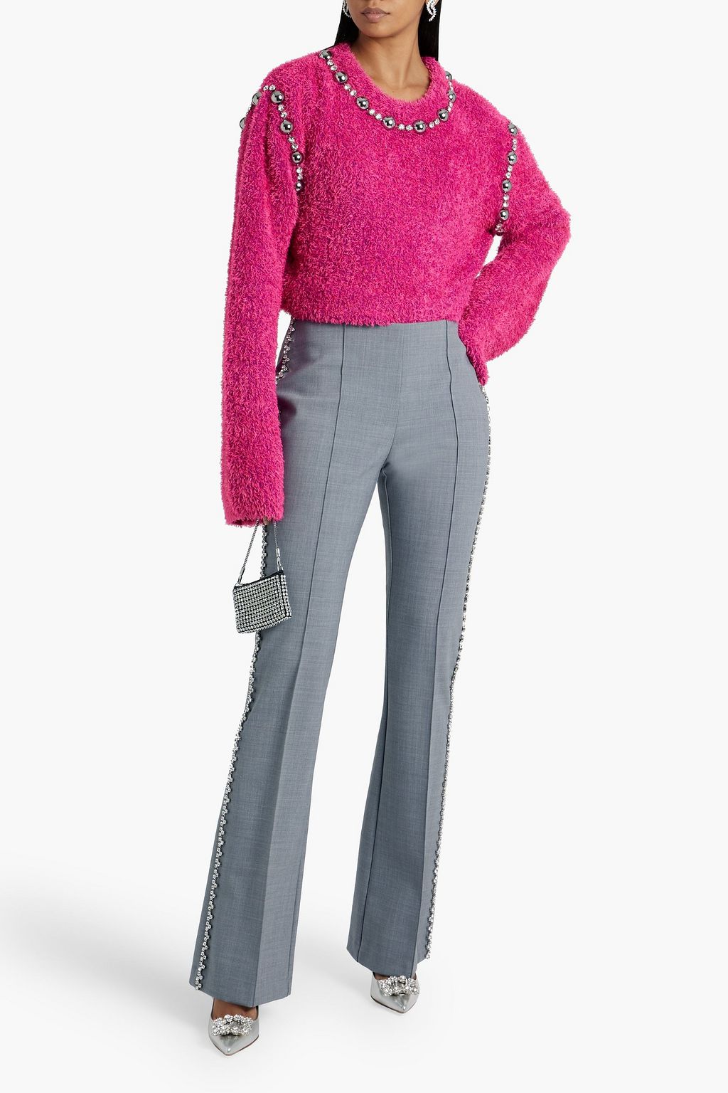 AREA Crystal-embellished woven flared pants