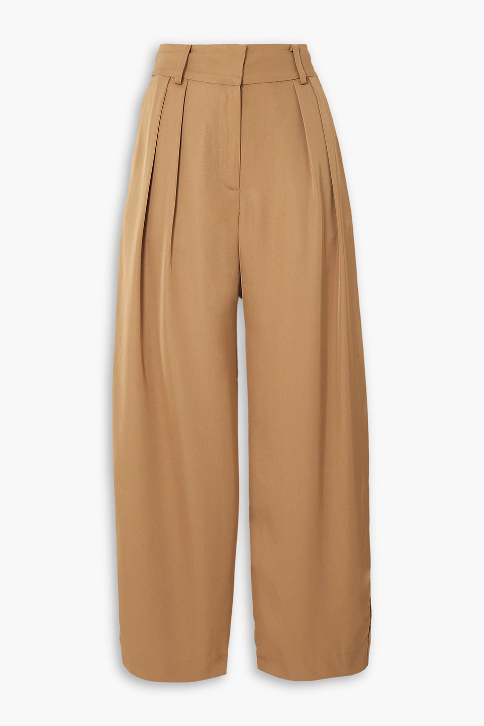 By Malene Birger Piscali Pleated Satin Wide-leg Pants In Camel