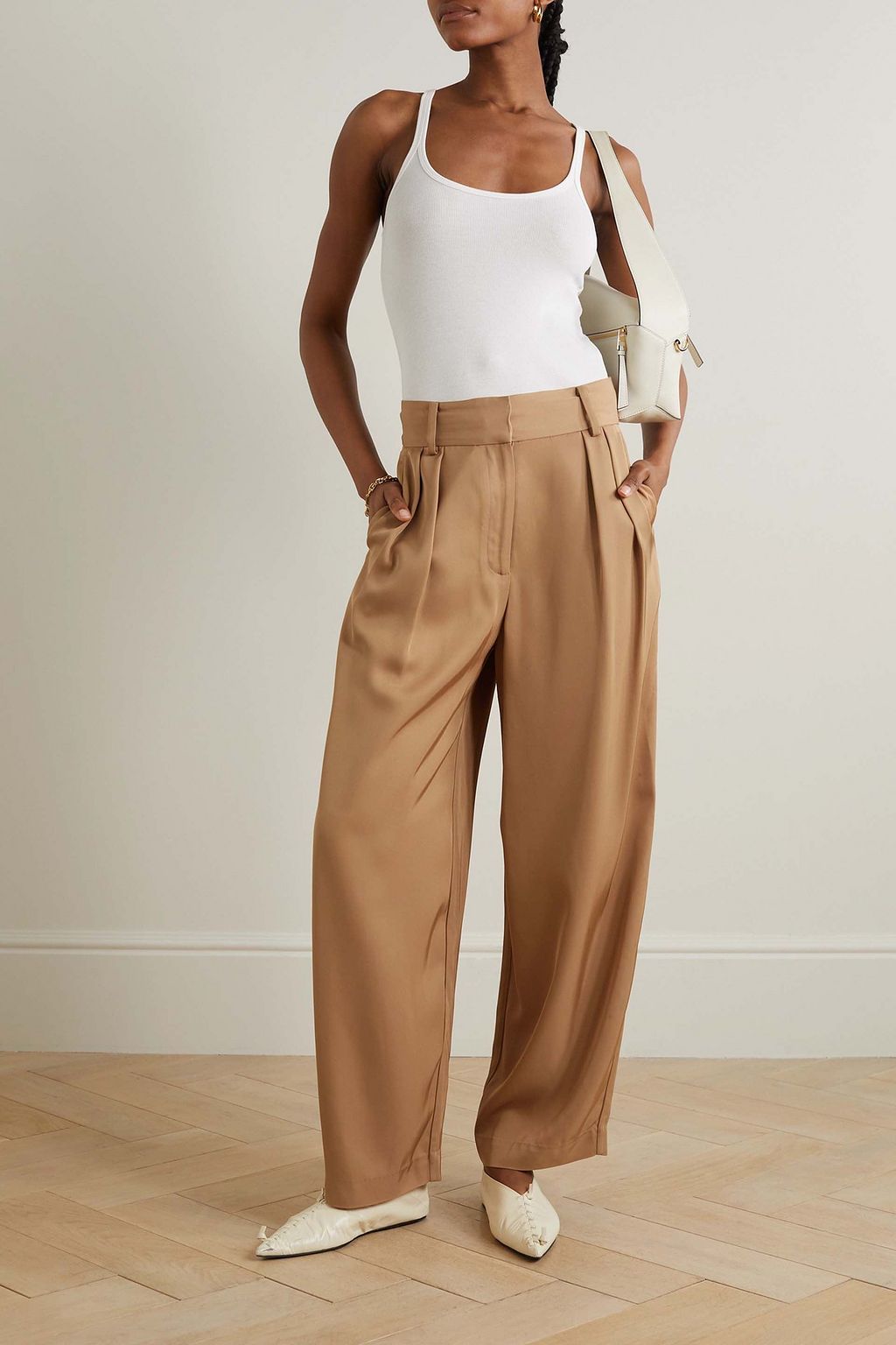 BY MALENE BIRGER بنطال Piscali بأرجل واسعة من الساتان بكسرات